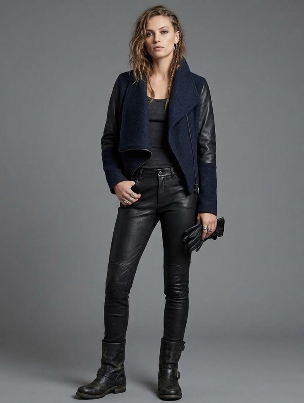 Line Women's Black Mixed-Material Asymmetrical Draped Jacket